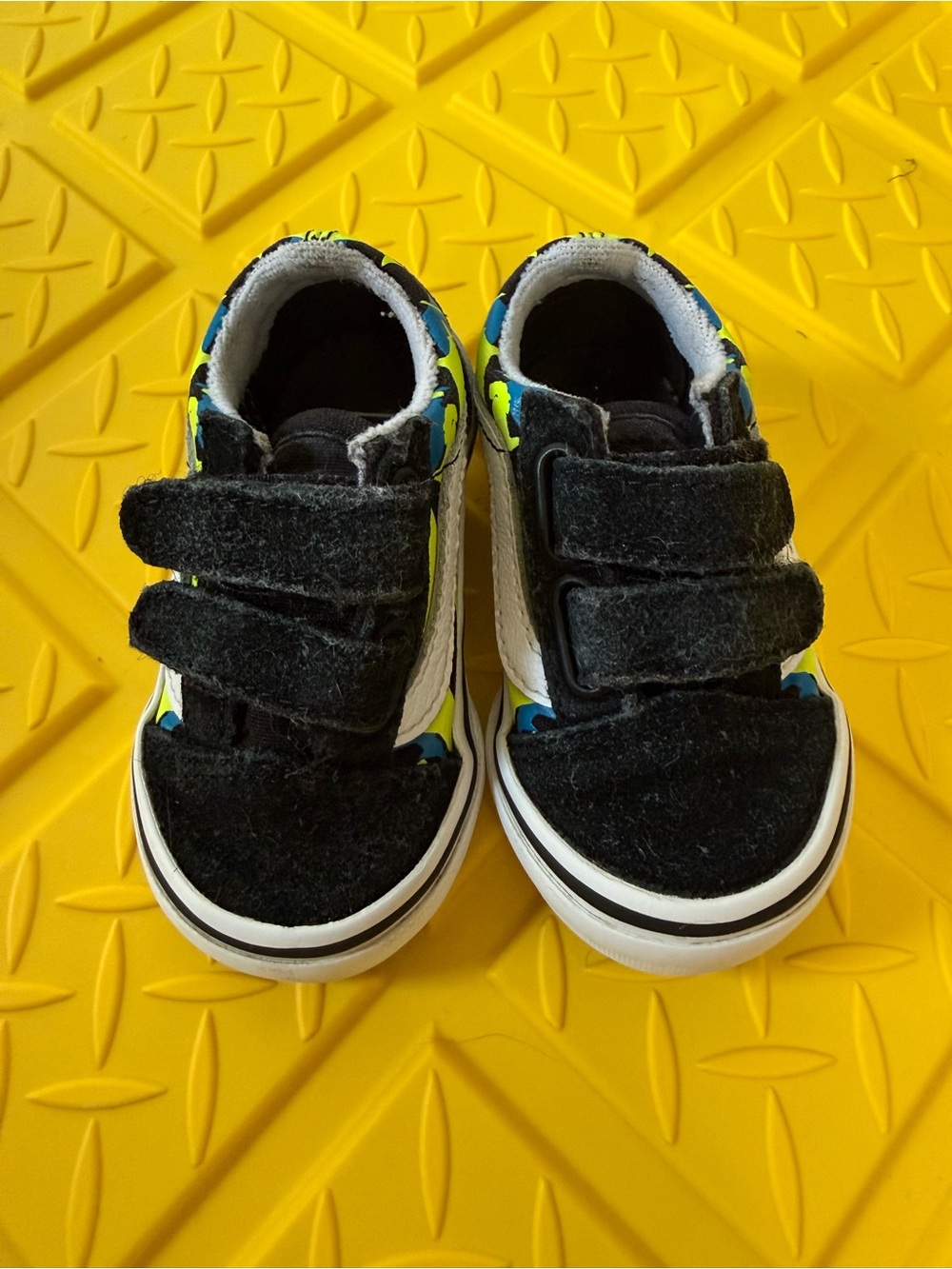 Vans Kids Black Sneakers with Blue & Neon Green Sharks